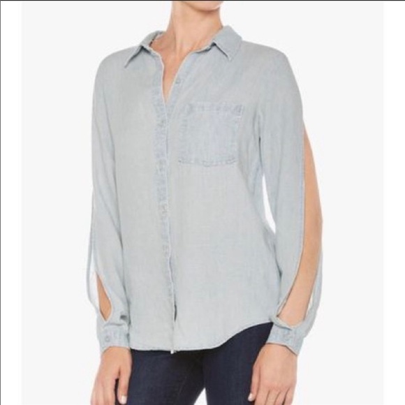 Joe’s Jeans Gray Meg Shirt Size Small Button Down Long Sleeve Cutout Top - Picture 4 of 8